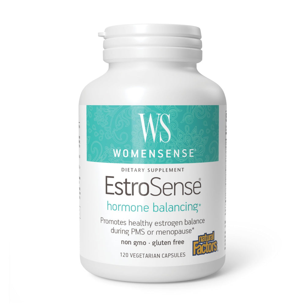 Natural Factors WomenSense EstroSense bottle front for daily hormonal balance.