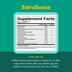 Nutrition facts visible on the EstroSense bottle.