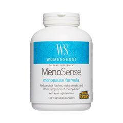 Natural Factors WomenSense MenoSense bottle supports menopause comfort with herbal ingredients.