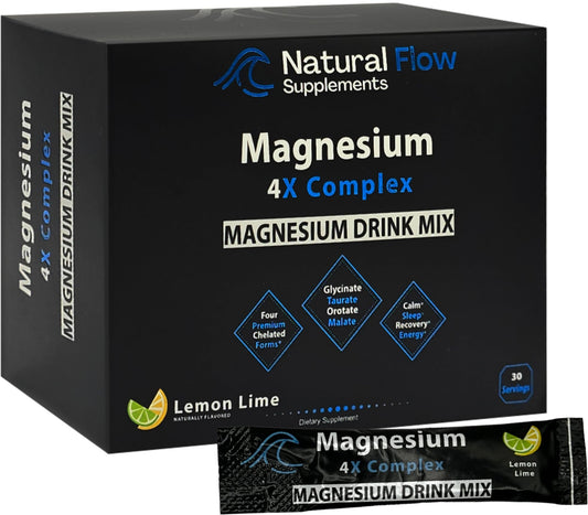 Natural Flow Magnesium Powder Lemon-Lime stick-pack, convenient for on-the-go calm.
