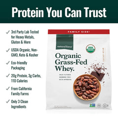 Natural Force chocolate whey powder pour showing smooth texture for shakes