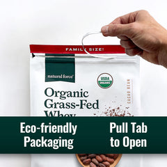 Natural Force chocolate whey powder recyclable, sustainable packaging