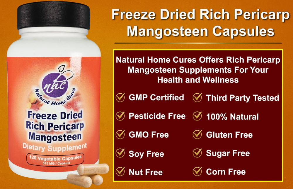 Natural Home Cures mangosteen pericarp packaging label communicates trusted organic quality