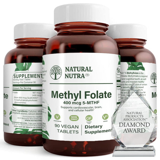 Natural Nutra Active Methyl Folate bottle front promotes heart health and immune support