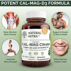 Natural Nutra Cal-Mag Citrate dosage scoop with tablets for daily use.