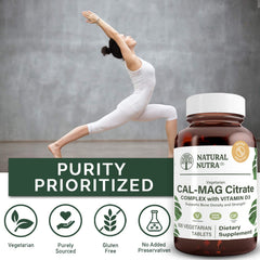 Natural Nutra Cal-Mag Citrate Vitamin D3 label emphasizing calcium absorption support