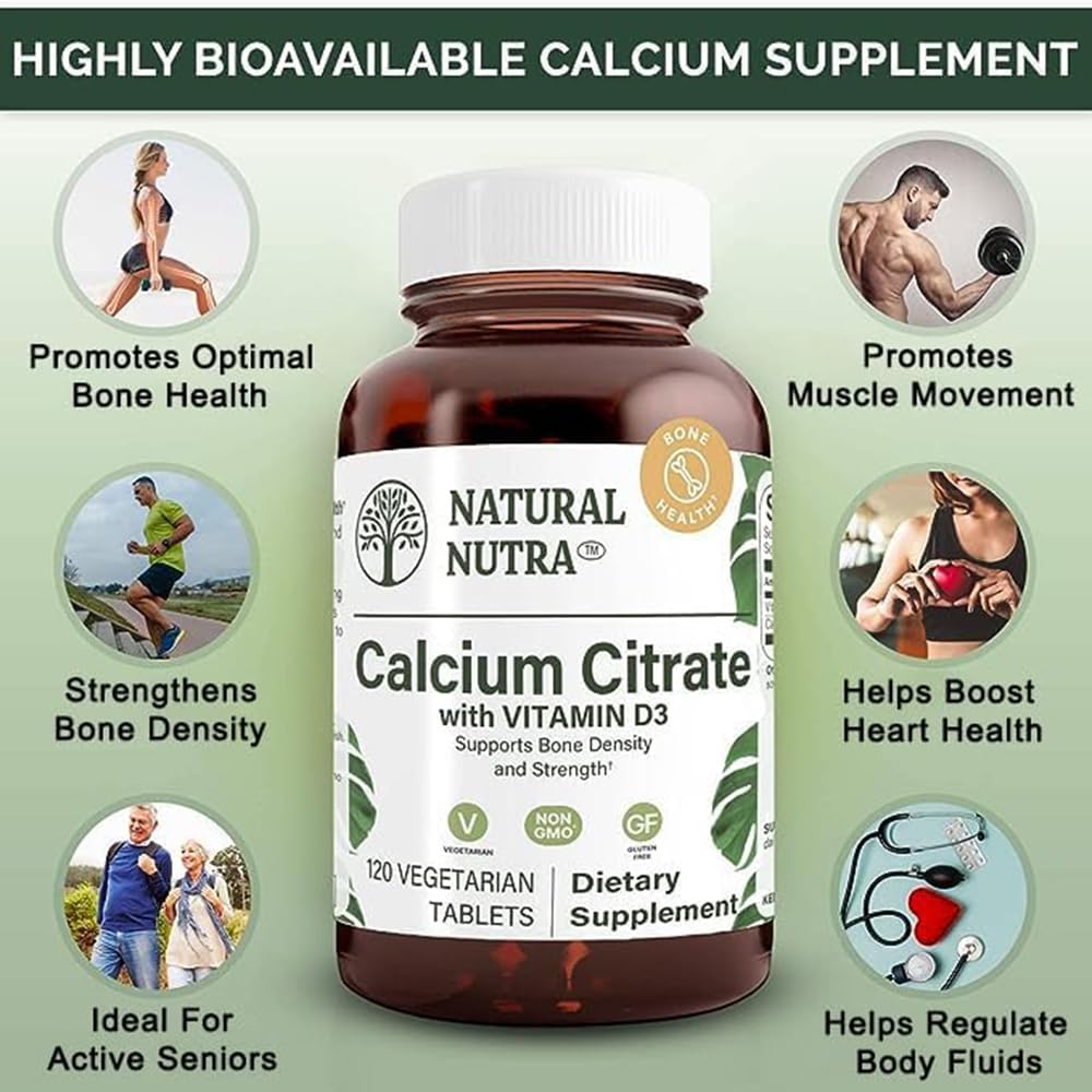 Natural Nutra calcium citrate D3 tablets designed for enhanced calcium absorption.