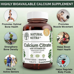 Natural Nutra calcium citrate D3 tablets designed for enhanced calcium absorption.