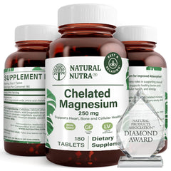 Natural Nutra chelated magnesium oxide bottle closeup showing high absorption formula.