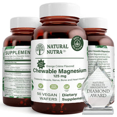 Natural Nutra magnesium bottle, convenient daily chewables for your routine.