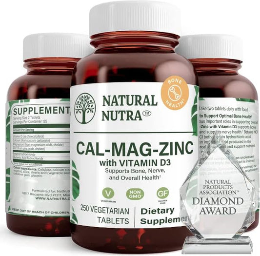 Natural Nutra CMZ bottle front displaying the mineral blend for daily support.