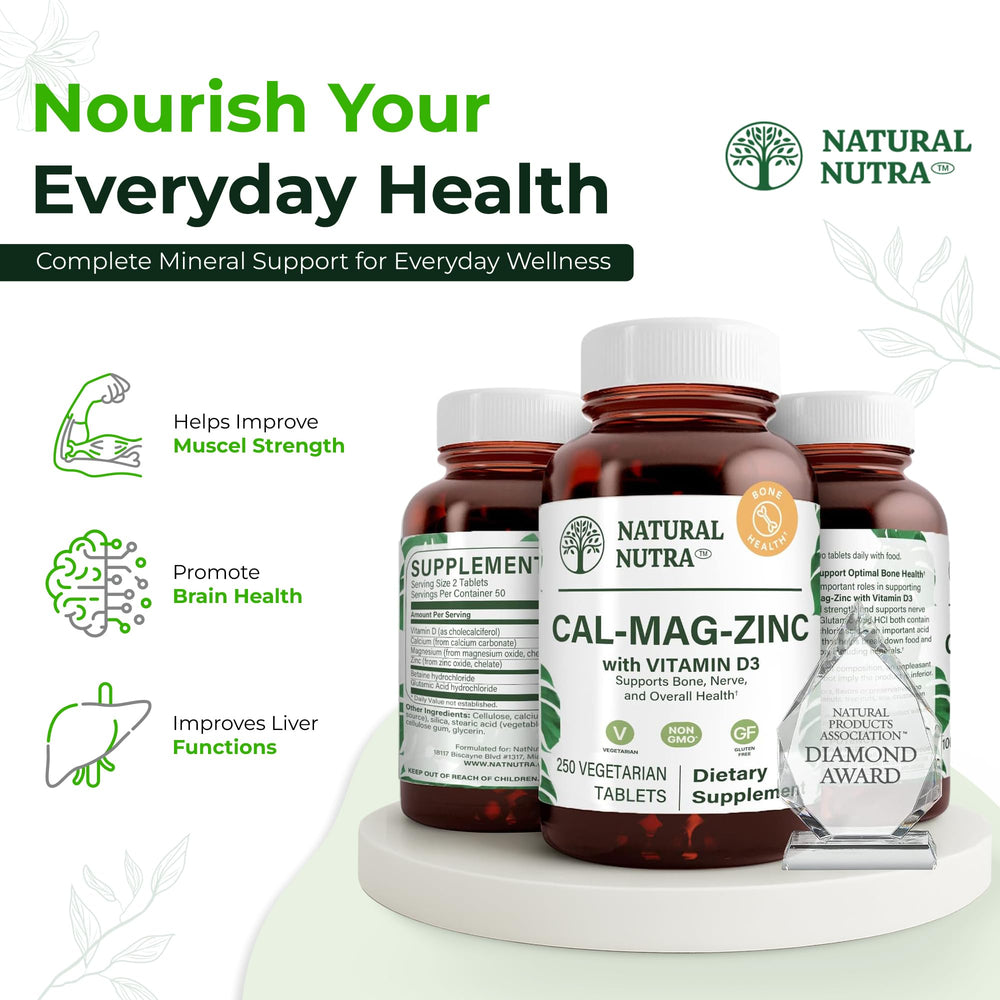 Natural Nutra CMZ packaging badge highlighting gluten-free formulation.