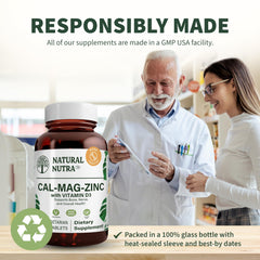 Natural Nutra CMZ ingredients label detail shows zinc, calcium, magnesium, and vitamin D3.