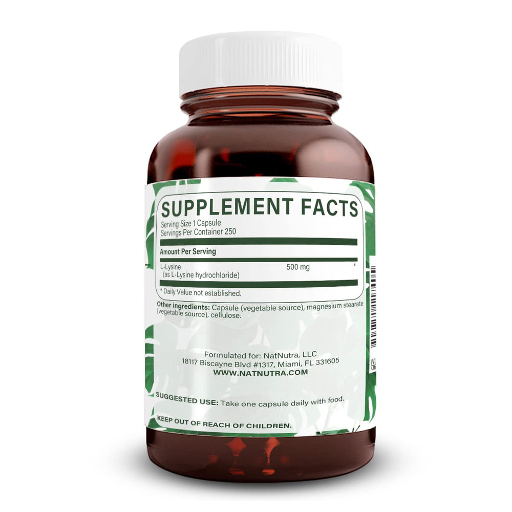 Natural Nutra L-Lysine HCl capsules close-up for daily use