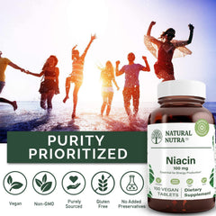Natural Nutra Niacin amber glass bottle emphasizes BPA-free packaging