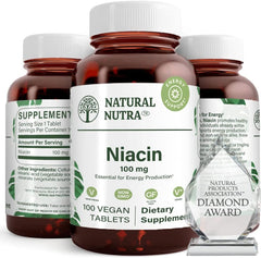 Natural Nutra Niacin bottle 3-pack with easy-to-swallow tablets for daily energy support