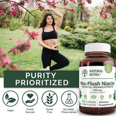Natural Nutra No Flush Niacin amber glass bottle highlighting recyclable packaging