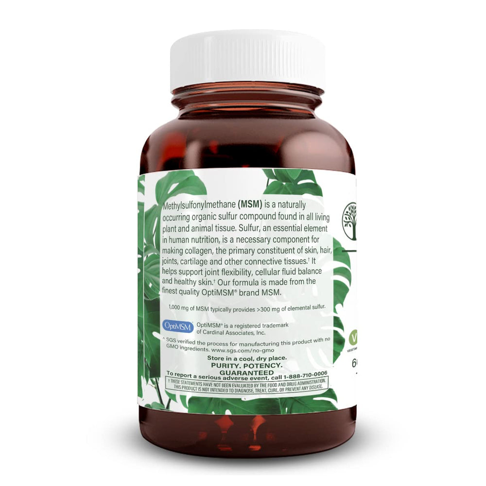 Natural Nutra OptiMSM label detail highlighting purity and origin.