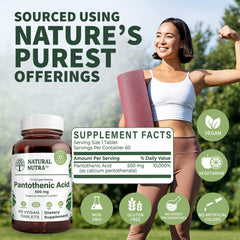 Natural Nutra Pantothenic Acid label detail communicates ingredients and purity.