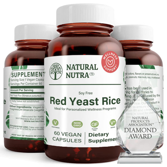 Natural Nutra Red Yeast Rice bottle front showing 600 mg capsules for daily support