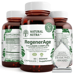 Natural Nutra RegenerAge bottle front highlighting skin health support.