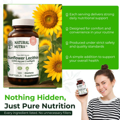 Natural Nutra Sunflower Lecithin amber glass bottle emphasizing BPA-free packaging