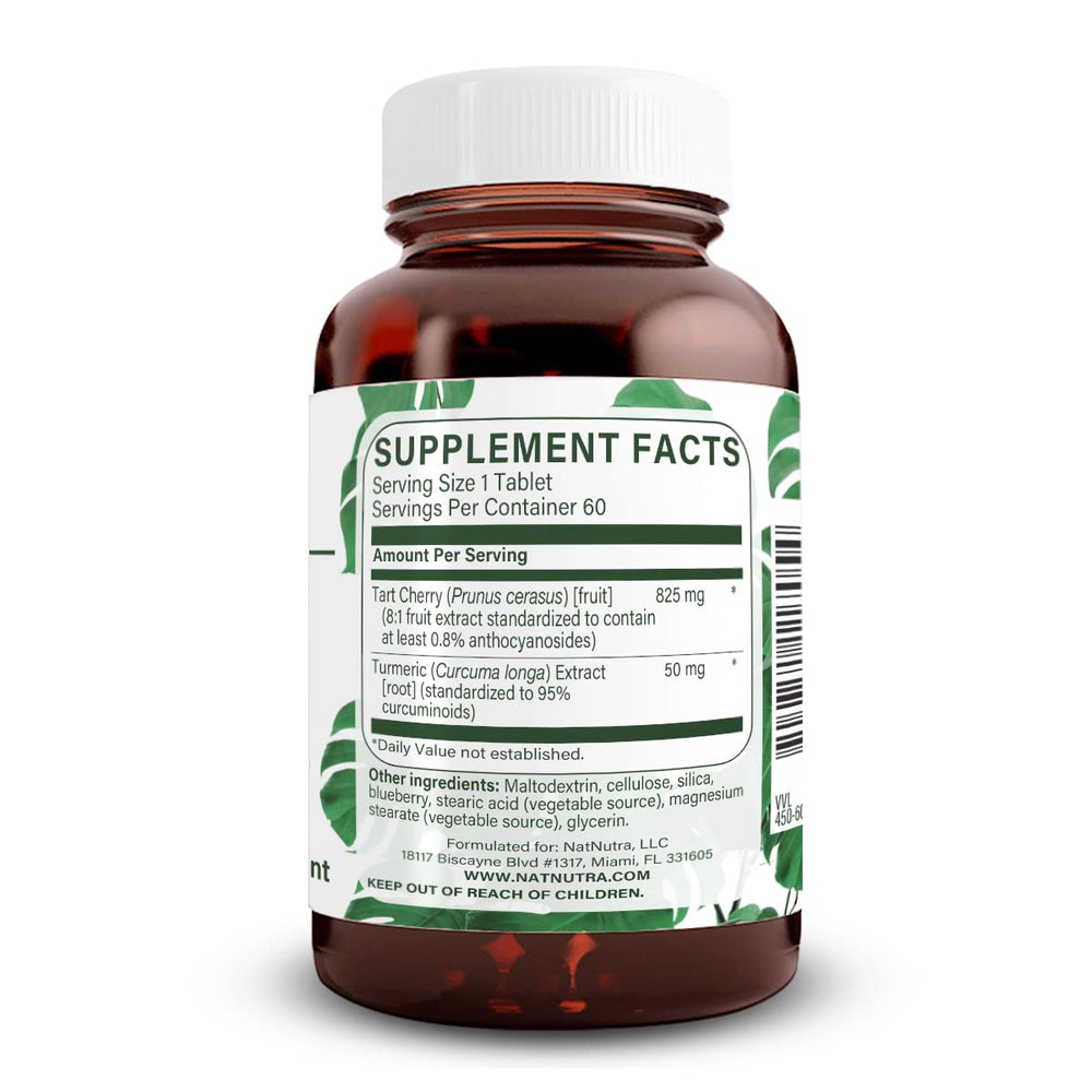 Pouring Natural Nutra Tart Cherry Extract tablets with turmeric curcumin