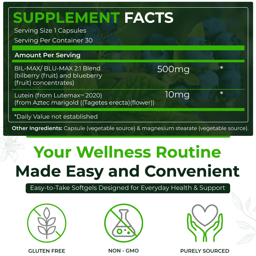 Natural Nutra Ultimate Eye Health bottle back shows ingredients and benefits.