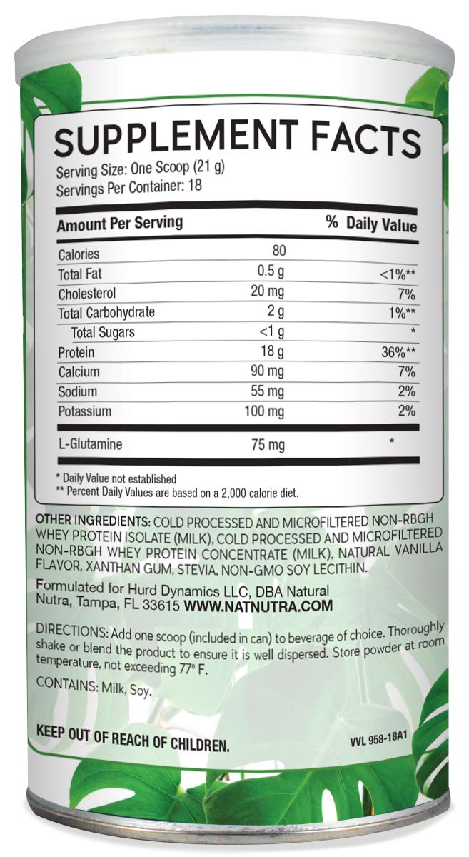 Natural Nutra vanilla whey powder dissolving smoothly in water for easy shakes.