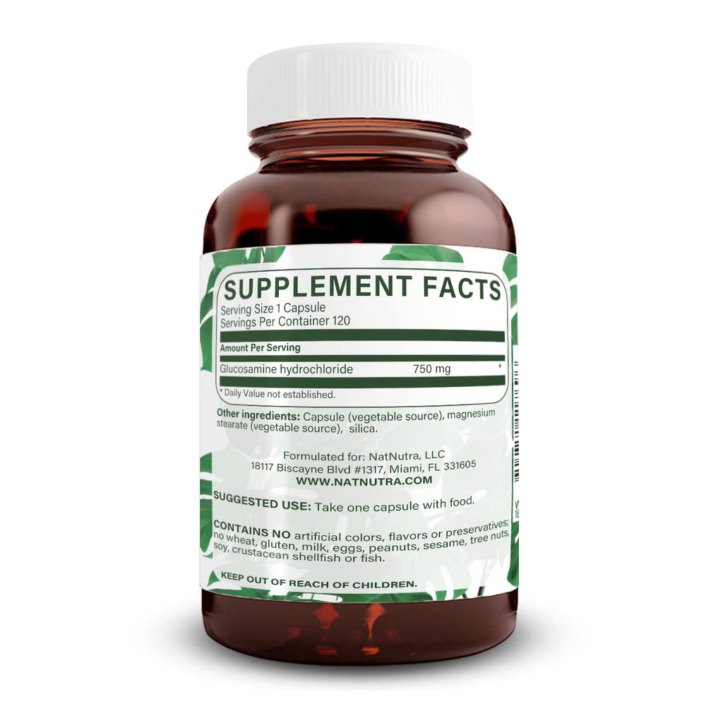 Natural Nutra vegan glucosamine capsules poured for convenient daily dosing.