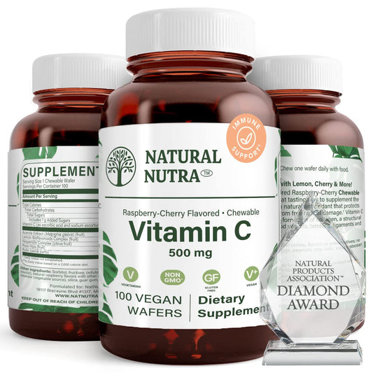 Natural Nutra Vitamin C bottle pours for easy daily use.