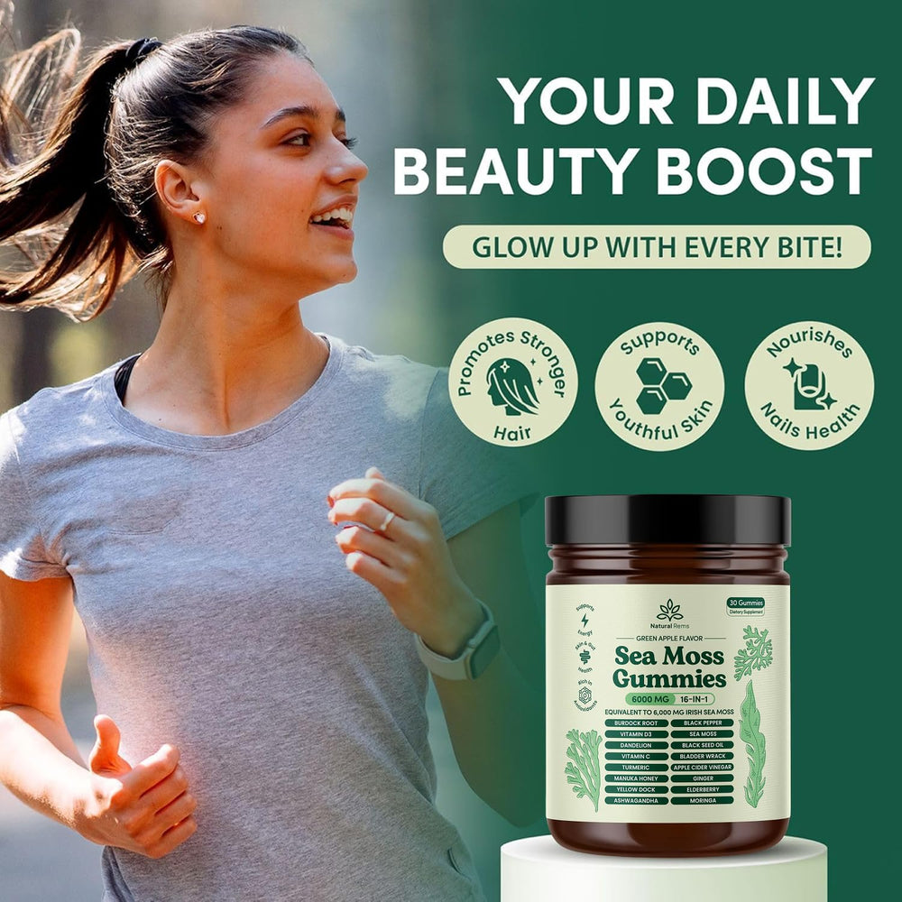 Natural Rems Sea Moss Gummies green-apple flavor invites daily use.