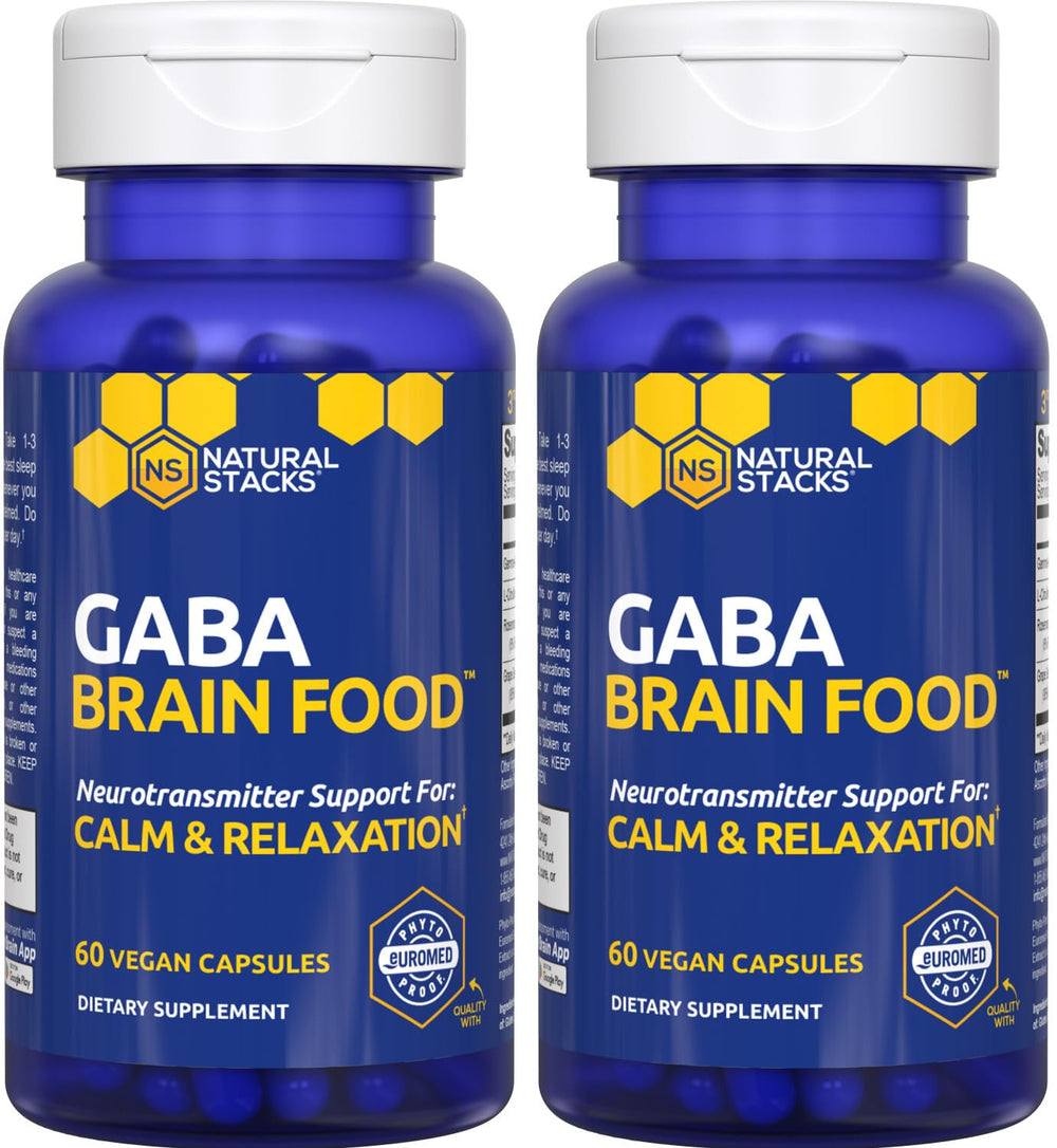 NATURAL STACKS GABA Brain Food bottle cap close-up signaling nighttime calm support