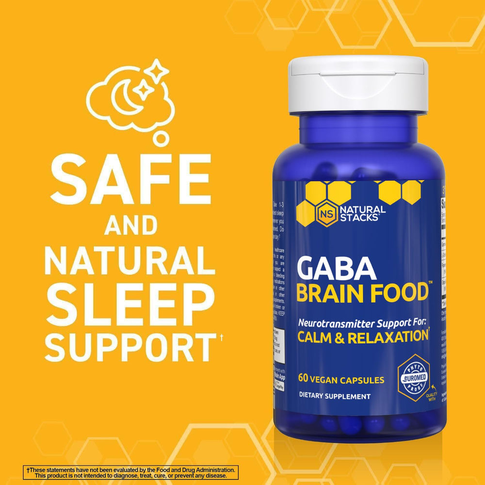 NATURAL STACKS GABA Brain Food label highlights rosemary and grape seed extracts