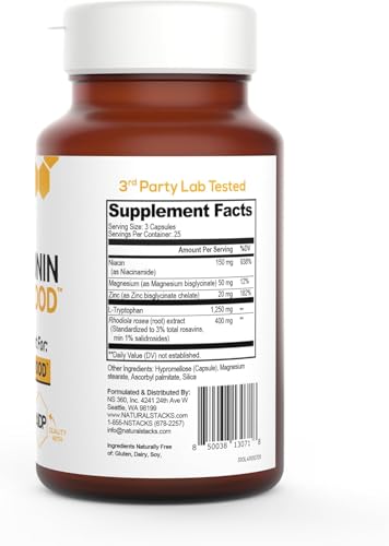 Natural Stacks Serotonin bottle on desk for calm focus setup.