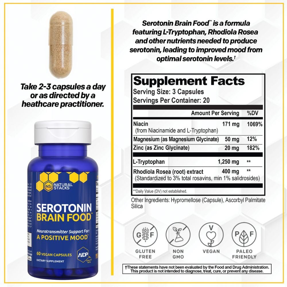 Natural Stacks Serotonin Brain Food capsules ready for daily use