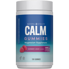 Natural Vitality CALM Gummies bottle promotes a calm mood.