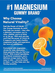 Natural Vitality CALM gummies label highlights vegan gluten-free ingredients and trusted quality.