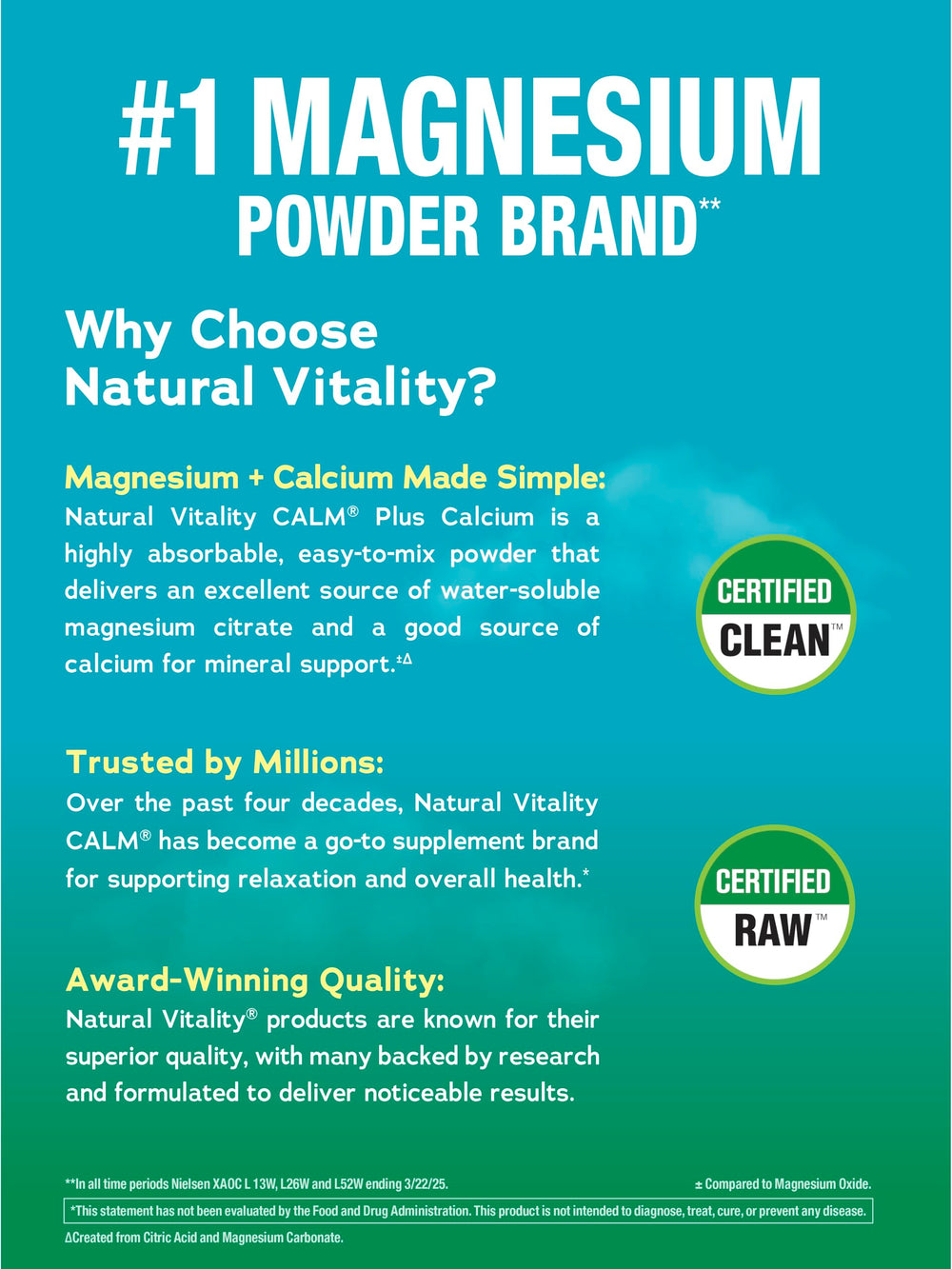 CALM label highlights gluten-free, vegan, and non-GMO status.