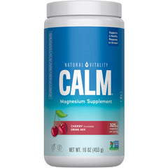 Natural Vitality CALM magnesium bottle on a kitchen counter suggesting daily calm.