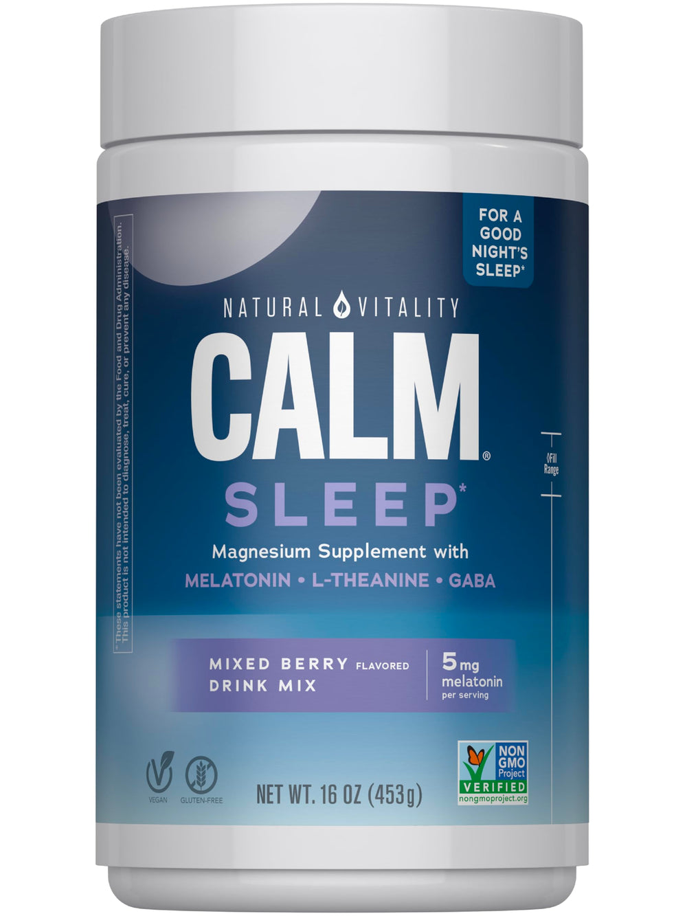 Natural Vitality Calm Sleep bottle pour shows a convenient nightly relax-and-sleep routine