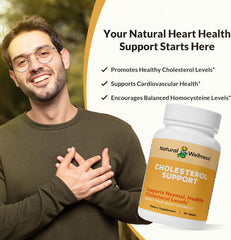 Natural Wellness Cholesterol Support ingredient blend emphasizes natural vitamins and botanicals.