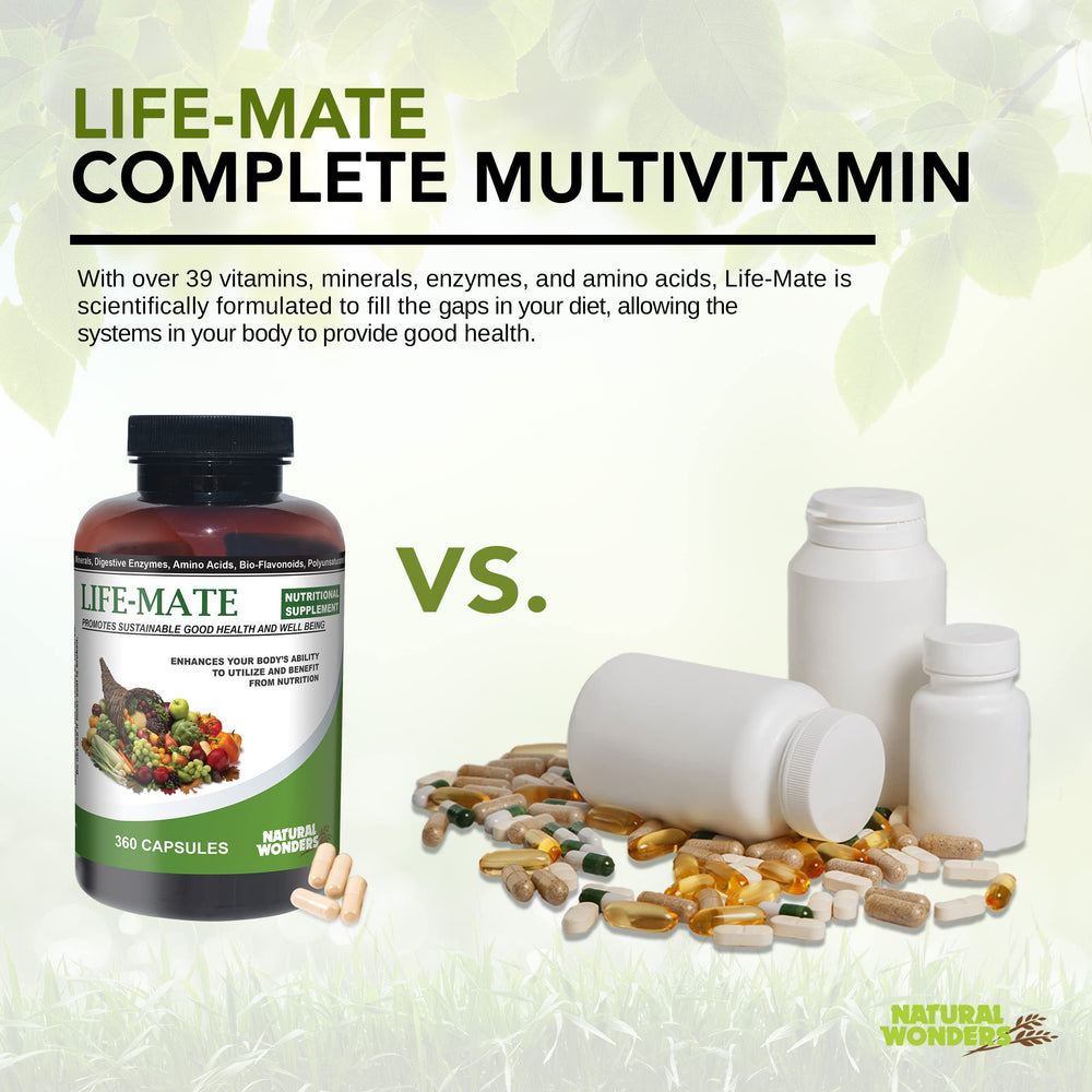 Natural Wonders Life Mate label close-up conveying comprehensive multivitamin ingredients.