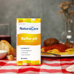 NaturalCare Buffer pH tablets close-up highlighting gentle, non-drowsy support