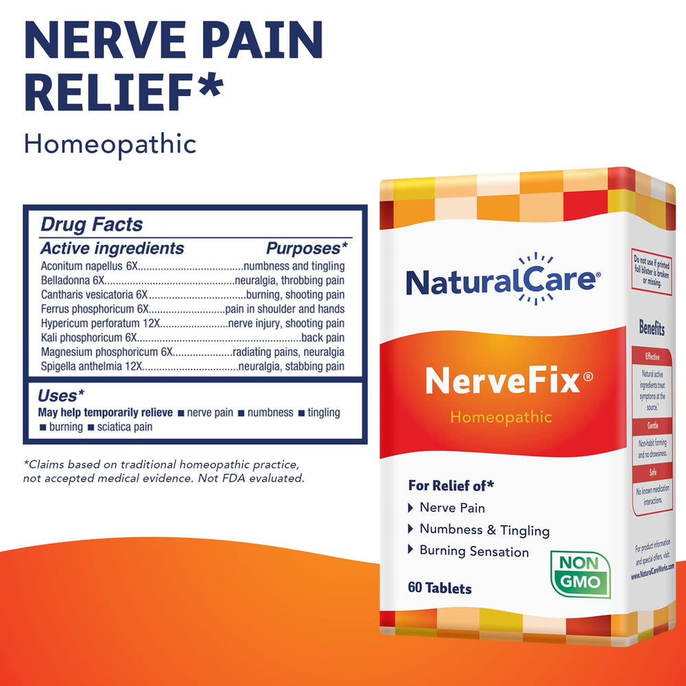 Close-up of NerveFix tablets highlighting the natural formula for nerve comfort.