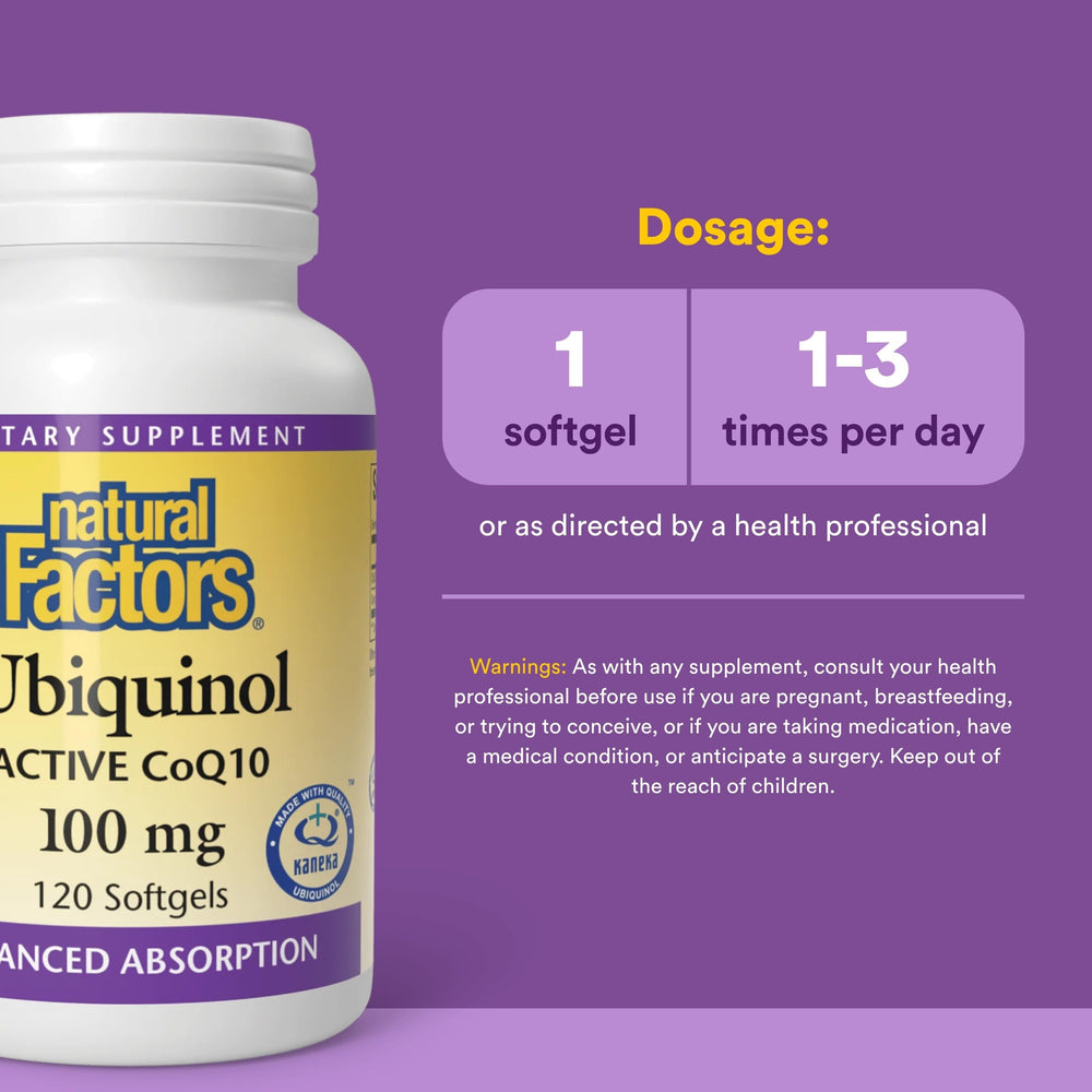 Natural Factors Kaneka Ubiquinol visual highlighting premium absorption
