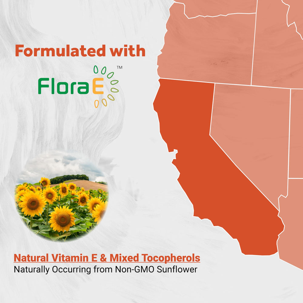 Naturalis Vitamin E mixed tocopherols bottle graphic emphasizing natural sunflower origin.