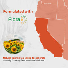 Naturalis Vitamin E mixed tocopherols bottle graphic emphasizing natural sunflower origin.