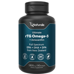 Naturalis Ultimate rTG Omega-3 bottle showing full-spectrum EPA, DHA, and DPA for daily wellness.