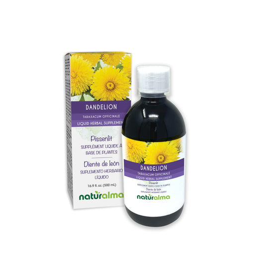Naturalma Dandelion tincture bottle showing alcohol-free formula for daily use